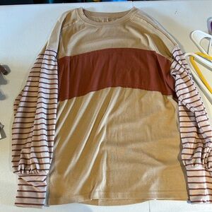 Striped Long Sleeve Beige and Red Top